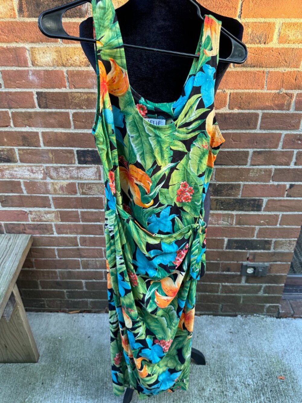 Vintage LaBelle Tropical Hawaiian Floral Rayon Maxi Dress Belted USA Women's Sma